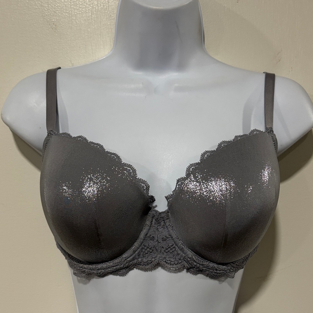 Victorias Secret Dream Angels Gun Metal Metallic w/ Lace Demi Bra Size 32 DDD